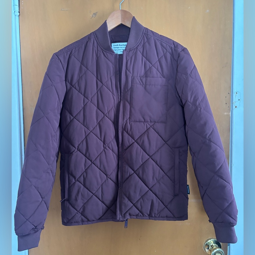 Frank and Oak Bomber Jacket in Wine, XS